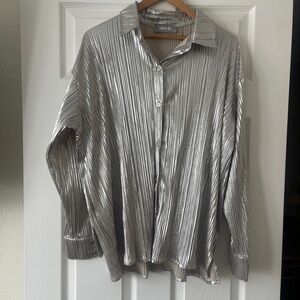 Silver Metallic Button Down Shirt